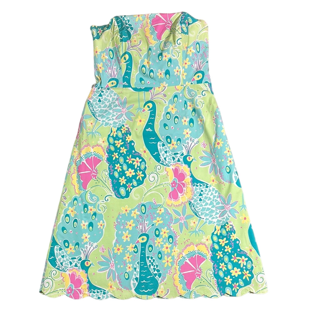 Lilly Pulitzer Strapless Pastel Peacock Dress Size 2 - Picture 1 of 7